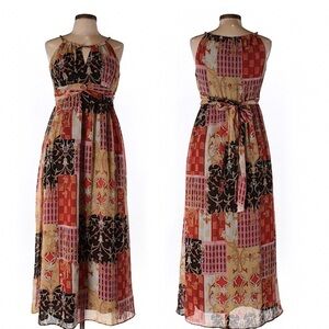 Vintage Sheri Martin New York boho floral print maxi embroidered dress size 10